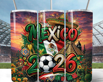 Mexico 2026 Soccer Cup Global Championship 20oz Tumbler With Lid and Stainless Steel Straw, Fans Football Gift Cup