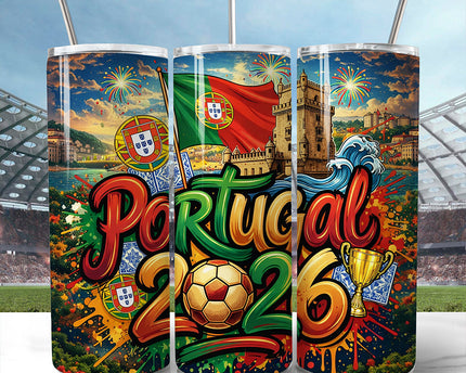 Portugal 2026 Soccer Cup Global Championship 20oz Tumbler With Lid and Stainless Steel Straw, Fans Football Gift Cup