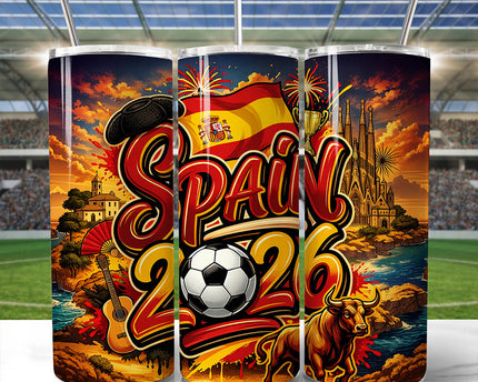 Spain 2026 Soccer Cup Global Championship 20oz Tumbler With Lid and Stainless Steel Straw, Fans Football Gift Cup