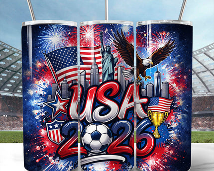 USA 2026 Soccer Cup Global Championship 20oz Tumbler With Lid and Stainless Steel Straw, Fans Football Gift Cup