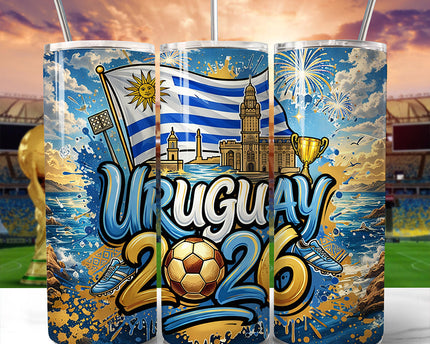 Uruguay 2026 Soccer Cup Global Championship 20oz Tumbler With Lid and Stainless Steel Straw, Fans Football Gift Cup