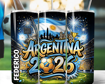 Argentina 2026 Soccer Cup Global Championship 20oz Tumbler With Lid and Stainless Steel Straw, Fans Football Gift Cup