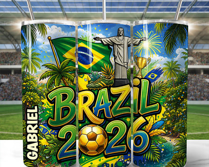 Brazil 2026 Soccer Cup Global Championship 20oz Tumbler With Lid and Stainless Steel Straw, Fans Football Gift Cup