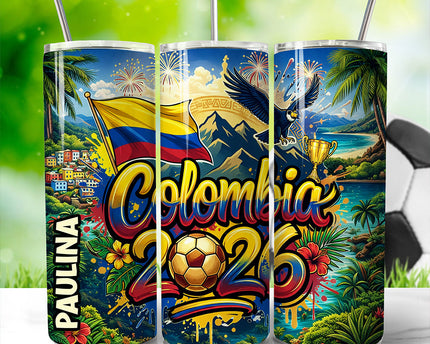 Colombia 2026 Soccer Cup Global Championship 20oz Tumbler With Lid and Stainless Steel Straw, Fans Football Gift Cup