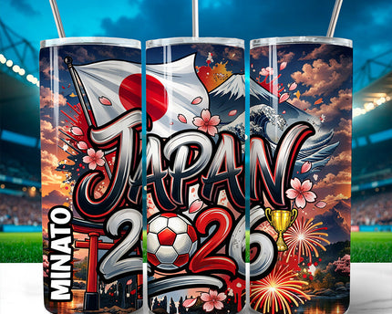 Japan 2026 Soccer Cup Global Championship 20oz Tumbler With Lid and Stainless Steel Straw, Fans Football Gift Cup