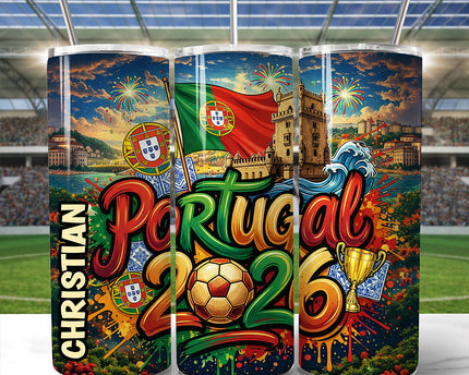 Portugal 2026 Soccer Cup Global Championship 20oz Tumbler With Lid and Stainless Steel Straw, Fans Football Gift Cup