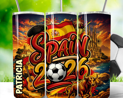 Spain 2026 Soccer Cup Global Championship 20oz Tumbler With Lid and Stainless Steel Straw, Fans Football Gift Cup