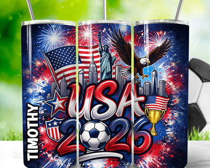 USA 2026 Soccer Cup Global Championship 20oz Tumbler With Lid and Stainless Steel Straw, Fans Football Gift Cup