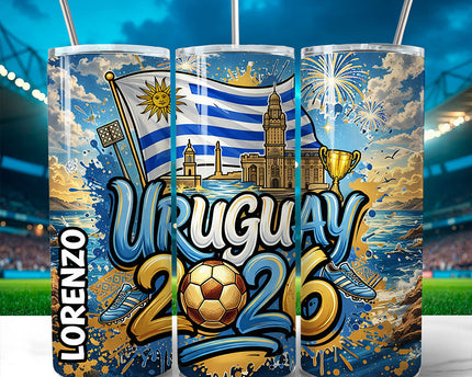 Uruguay 2026 Soccer Cup Global Championship 20oz Tumbler With Lid and Stainless Steel Straw, Fans Football Gift Cup