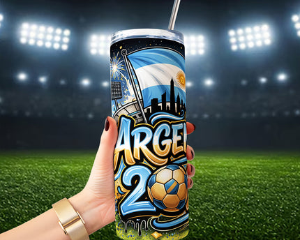 Argentina 2026 Soccer Cup Global Championship 20oz Tumbler With Lid and Stainless Steel Straw, Fans Football Gift Cup