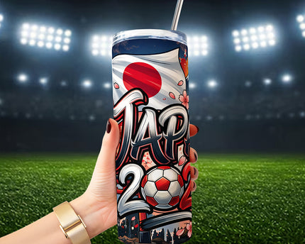 Japan 2026 Soccer Cup Global Championship 20oz Tumbler With Lid and Stainless Steel Straw, Fans Football Gift Cup