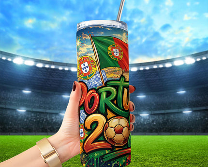 Portugal 2026 Soccer Cup Global Championship 20oz Tumbler With Lid and Stainless Steel Straw, Fans Football Gift Cup