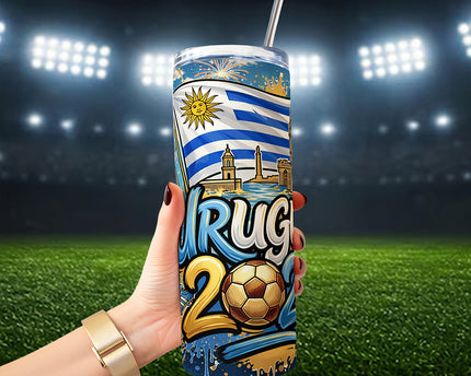 Uruguay 2026 Soccer Cup Global Championship 20oz Tumbler With Lid and Stainless Steel Straw, Fans Football Gift Cup