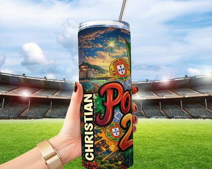 Portugal 2026 Soccer Cup Global Championship 20oz Tumbler With Lid and Stainless Steel Straw, Fans Football Gift Cup