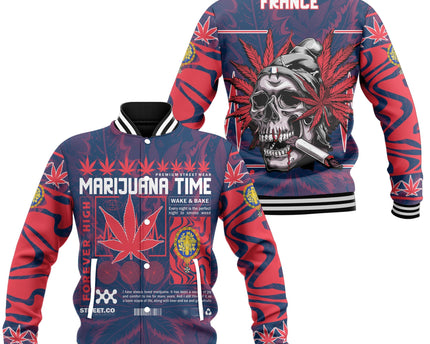 France Baseball Jacket Flag & Coat Of Arms 1905-1953 Fire Marijuanas Style