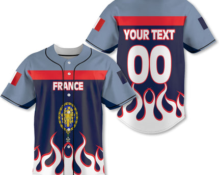 France Baseball Jersey Flag & Coat Of Arms 1905-1953 Fire Hockey Style