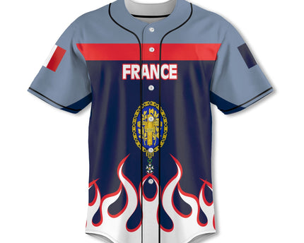 France Baseball Jersey Flag & Coat Of Arms 1905-1953 Fire Hockey Style