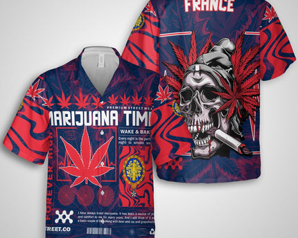 France Hawaiian Shirt Flag & Coat Of Arms 1905-1953 Fire Marijuanas Style