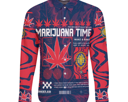France Long Sleeve Button Shirt Flag & Coat Of Arms 1905-1953 Fire Marijuanas Style