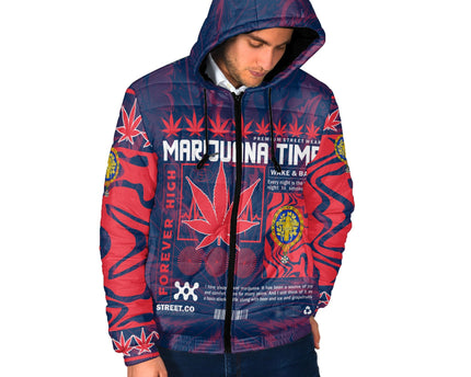 France Men Hooded Padded Jacket Flag & Coat Of Arms 1905-1953 Fire Marijuanas Style