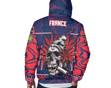 France Men Hooded Padded Jacket Flag & Coat Of Arms 1905-1953 Fire Marijuanas Style