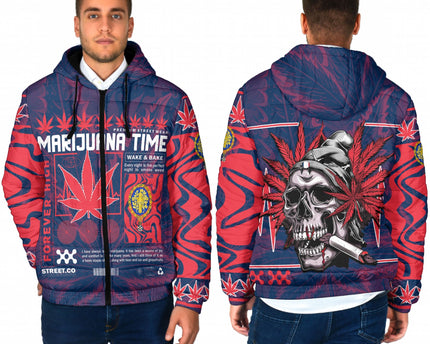 France Men Hooded Padded Jacket Flag & Coat Of Arms 1905-1953 Fire Marijuanas Style