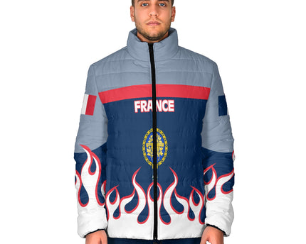 France Men Padded Jacket Flag & Coat Of Arms 1905-1953 Fire Hockey Style