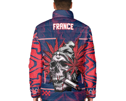 France Men Padded Jacket Flag & Coat Of Arms 1905-1953 Fire Marijuanas Style