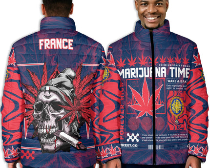 France Men Padded Jacket Flag & Coat Of Arms 1905-1953 Fire Marijuanas Style