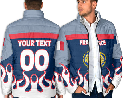 France Men Padded Jacket Flag & Coat Of Arms 1905-1953 Fire Hockey Style