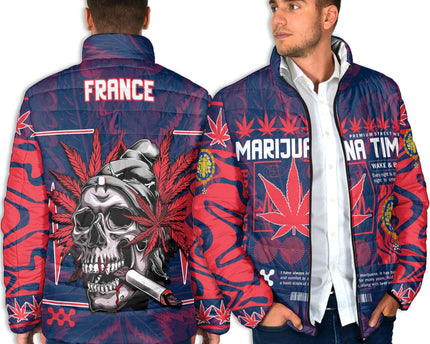 France Men Padded Jacket Flag & Coat Of Arms 1905-1953 Fire Marijuanas Style