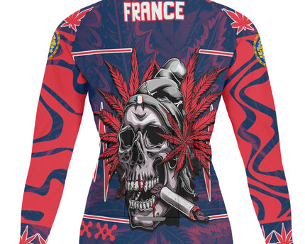France Men's Cycling Jersey Long Sleeve Flag & Coat Of Arms 1905-1953 Fire Marijuanas Style