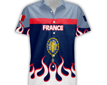 France Short Sleeve Shirt Flag & Coat Of Arms 1905-1953 Fire Hockey Style