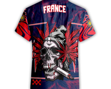 France Short Sleeve Shirt Flag & Coat Of Arms 1905-1953 Fire Marijuanas Style