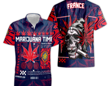 France Short Sleeve Shirt Flag & Coat Of Arms 1905-1953 Fire Marijuanas Style