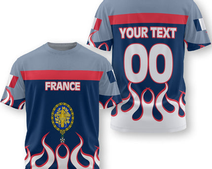 France T Shirt Flag & Coat Of Arms 1905-1953 Fire Hockey Style