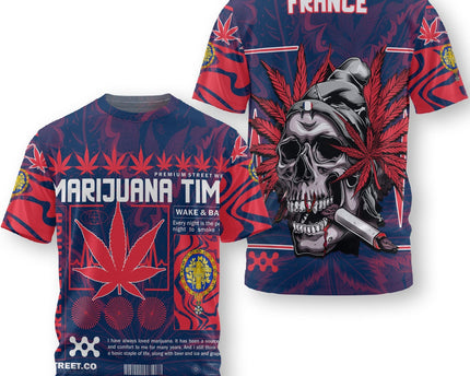 France T Shirt Flag & Coat Of Arms 1905-1953 Fire Marijuanas Style