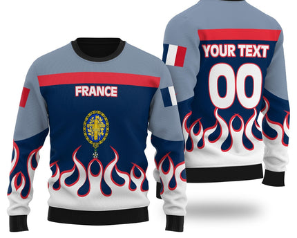 France Ugly Sweater Flag & Coat Of Arms 1905-1953 Fire Hockey Style