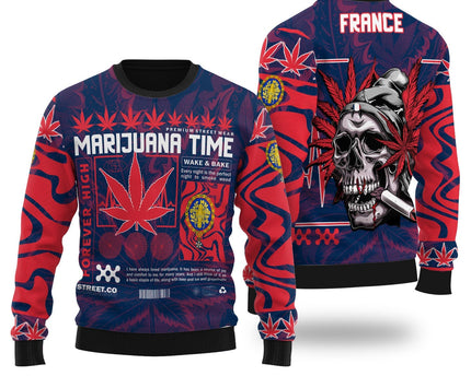 France Ugly Sweater Flag & Coat Of Arms 1905-1953 Fire Marijuanas Style