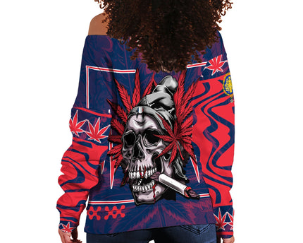 France Women Off Shoulder Sweatshirt Flag & Coat Of Arms 1905-1953 Fire The Leaf Style