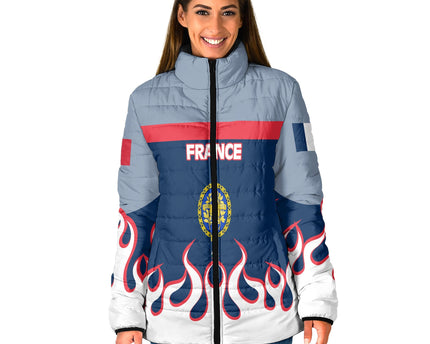 France Women Padded Jacket Flag & Coat Of Arms 1905-1953 Fire Hockey Style