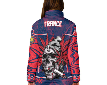 France Women Padded Jacket Flag & Coat Of Arms 1905-1953 Fire Marijuanas Style