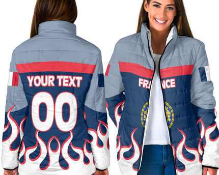 France Women Padded Jacket Flag & Coat Of Arms 1905-1953 Fire Hockey Style