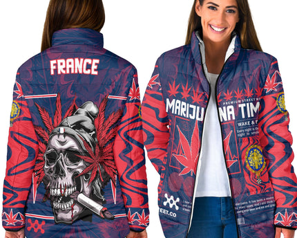 France Women Padded Jacket Flag & Coat Of Arms 1905-1953 Fire Marijuanas Style