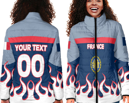 France Women Padded Jacket Flag & Coat Of Arms 1905-1953 Fire Hockey Style