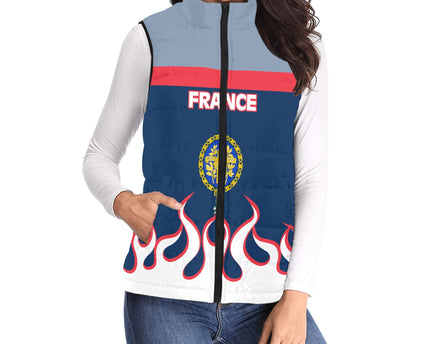 France Women Padded Jacket Vest Flag & Coat Of Arms 1905-1953 Fire Hockey Style