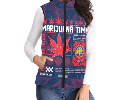 France Women Padded Jacket Vest Flag & Coat Of Arms 1905-1953 Fire Marijuanas Style
