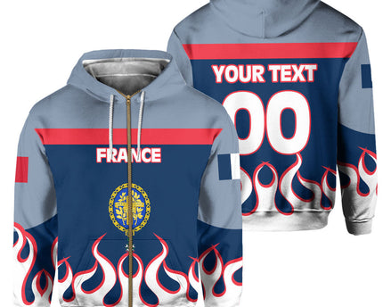 France Zip Hoodie Flag & Coat Of Arms 1905-1953 Fire Hockey Style