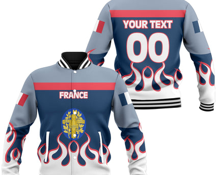 France Baseball Jacket Flag & Coat Of Arms Fire Hockey Style