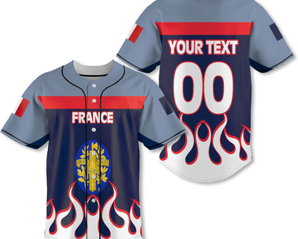 France Baseball Jersey Flag & Coat Of Arms Fire Hockey Style